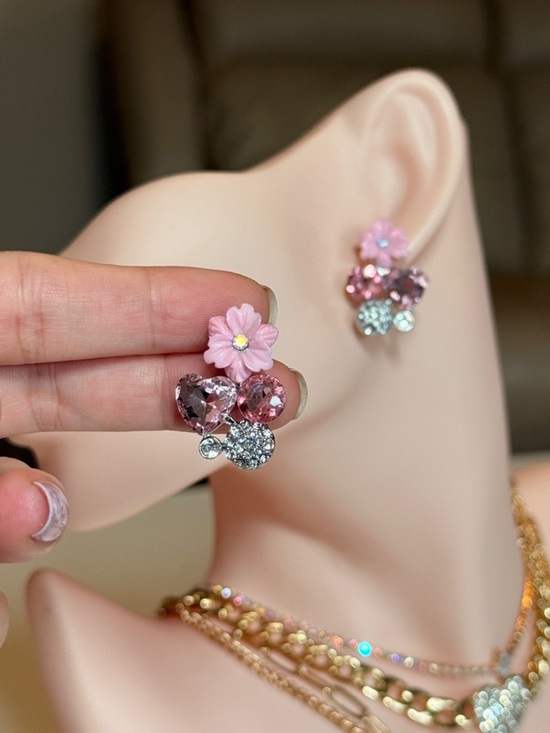 Zara Jewelry - Pink Flower Cluster Crystal Stud Earrings